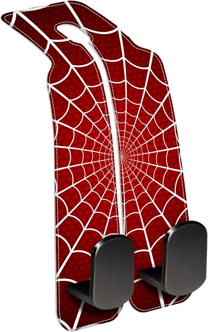 1 Pack Purse Hook for Car Red and White Spider Web Headrest Back Seat Hook Premium Leather Double Metal Hanger Storage Pack Bag Purse Holder Car Accessories