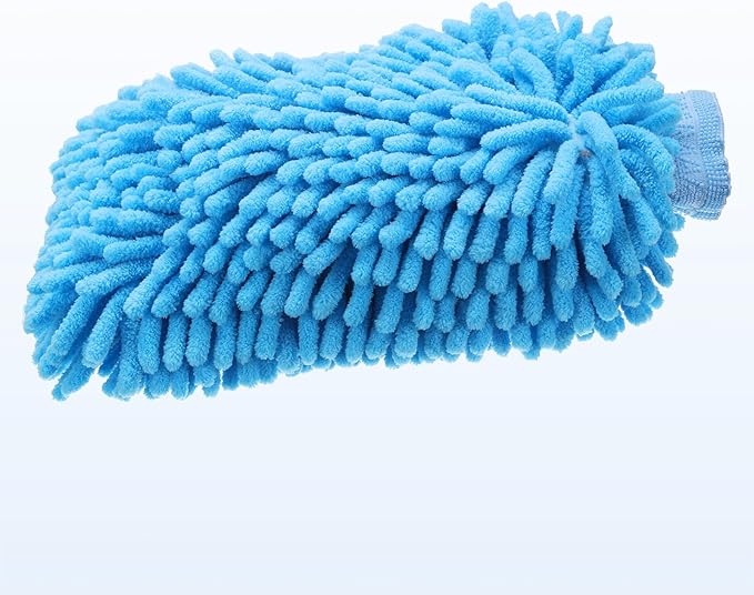 HARFINGTON Chenille Microfiber Car Wash Mitts 9" x 5.5" Scratch Free Wash Gloves Absorbent Double Sided Plush Cleaning Drying Mitts for Car Washing Home Clean Blue