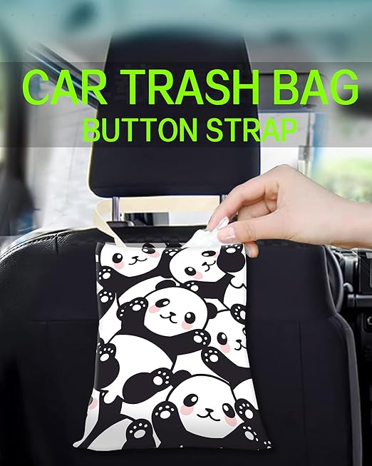 Car Garbage Can, Trash Bag for Vehicle, Travelling, Camping - Hanging Organizer With Cute Smile Panda Design for Back Seat