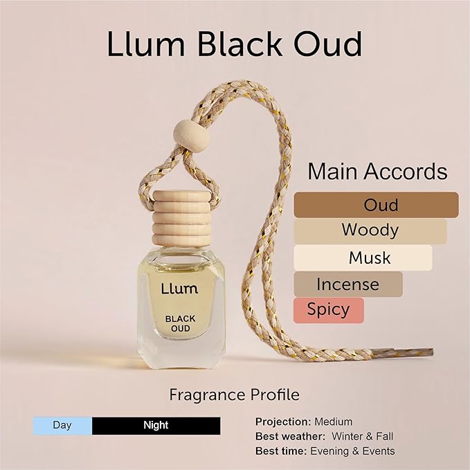 Black Oud Hanging Air Freshener for Car, Home | with AC Vent Clip |10ml, 0.34 fl.oz |Luxury, Organic, Toxin-Free, Alcohol-Free Perfume |Interior Accessory for fresh Aroma|Long Lasting Fragrance