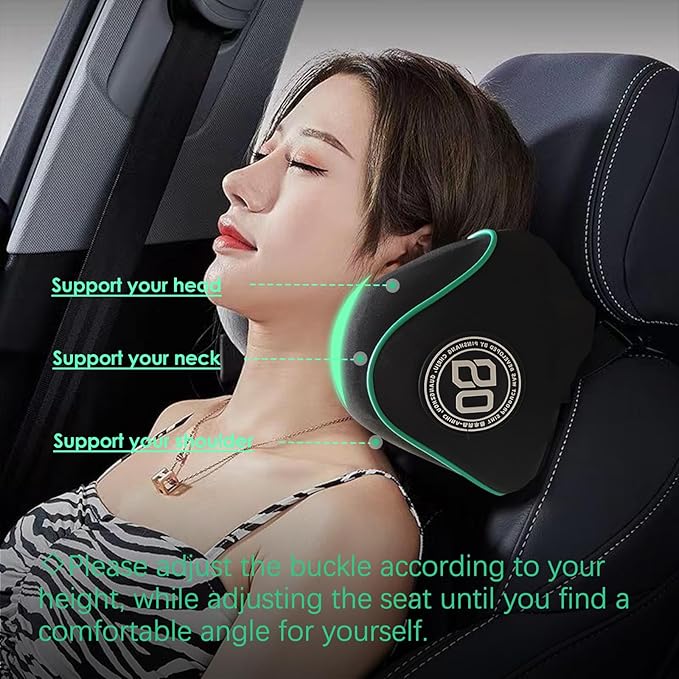 Really Soft Car Headrest Pillow, Car Pillow for Driving with Adjustable Strap, 100% Memory Foam Neck Pillow, Breathable Removable Cover & Ergonomic Design - Travel Car Neck Pillow(Lightblue Side Rope)