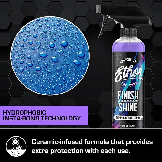 Ethos Finish Shine - Ceramic Detail Spray | Spray Wax For Car Detailing Quick Detail Car Wax | Waterless Car Cleaning | Clay Bar Lubricant | Ceramic Coating & Sealant Safe Top Coat