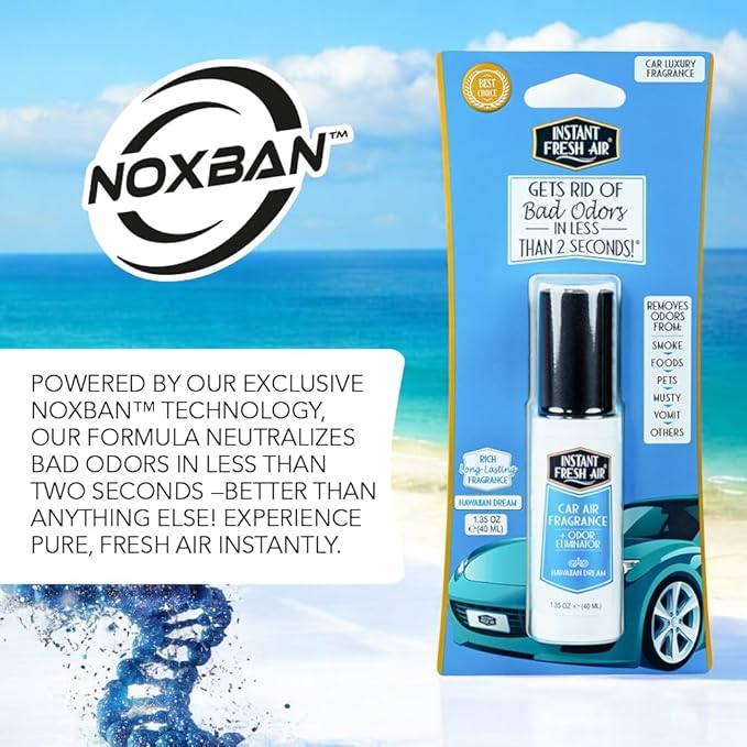 2-Pack: Dual-Action CAR AIR Freshener Hawaiian Dream -Instantly Eliminates Odors from Smoke, Food, Pets, Must in 2 Seconds, For Commuters, Pet Owners, Rideshare Drivers 1.35 Oz. - INSTANT FRESH AIR