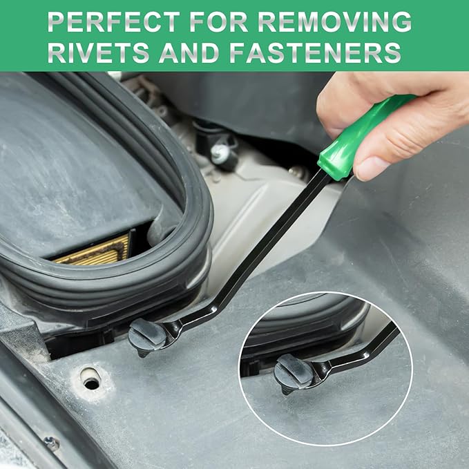 11 PCS AutoTrim Removal Tool Kit, Metal Pry Tool Auto Fastener Remover Pry Bar Set Trim Remover Kits for Vehicle Door Panel, Audio Radio Panel, Dashboard Repair Kit Green