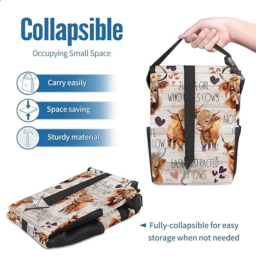 Cute Highland Cow Car Trash Can with Lid Collapsible Reusable Waterproof Car Garage Bag,Automotive Garbage Can,Car Accessories Interior Car Organizer