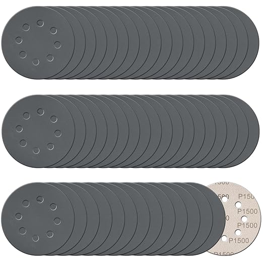 100 Pcs 5 Inch Sanding Discs Hook & Loop 8 Holes Wet Dry 1500 Grit Sandpaper Silicon Carbide Sand Paper for Orbital Sander Automotive Wood Plastic Metal Polishing(100Pcs 1500 Grit)