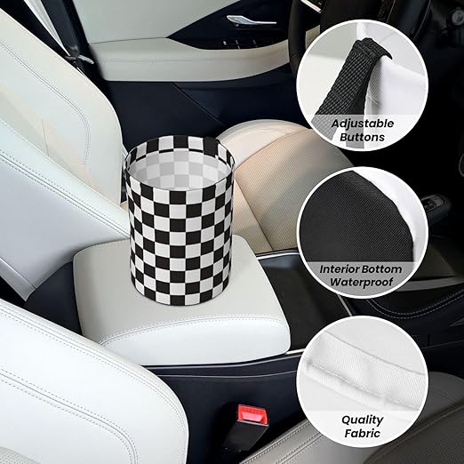 Car Trash Bag Black and White Chess Waterproof Trash Small Car Can Portable Collapsible Car Garbage Can Hanging for Back Seat Floor or Hanging Headrest Car Decor Road Trip Essentials