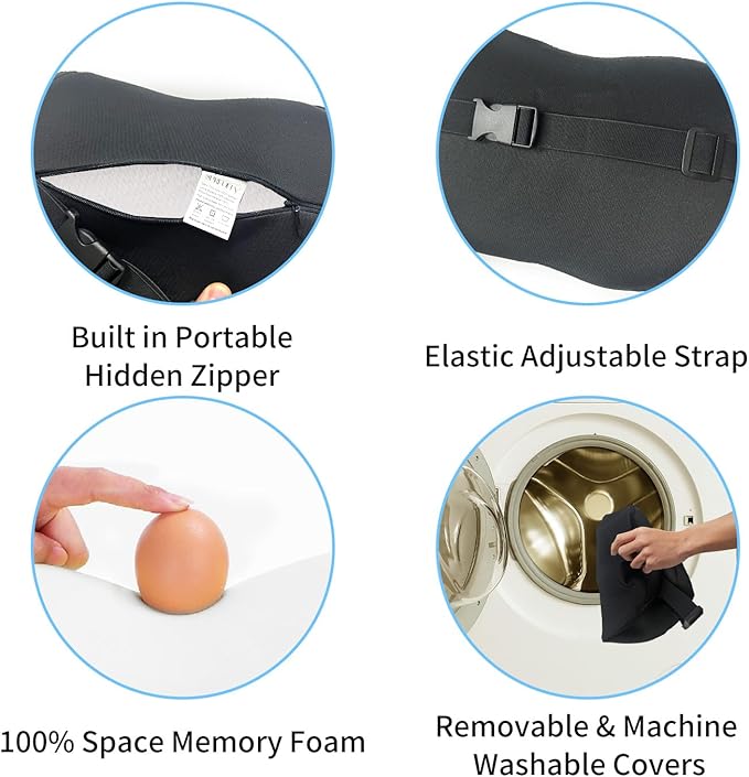 2 Pack Car Headrest Pillow, Comfy Head Rest Pillow for Car, 100% Memory Foam Car Neck Pillow for Driving - Universal Fit Travel Car Pillow for Pain Relief While Driving(Comes with 2 Eye Masks)