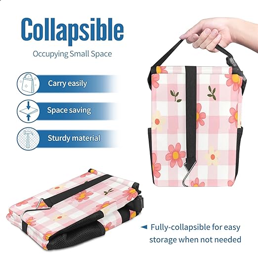 Car Trash Can with Lid, Small Portable Hanging Automotive Garbage Bin for Vehicles, Leakproof Waste Bag Container for SUV Truck Van Interior Auto Travel Road Trips(Pink Gingham)