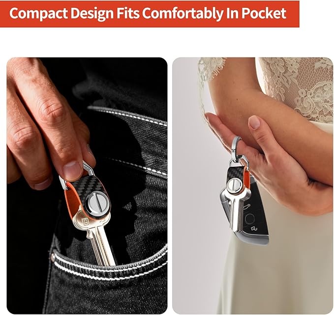 T-carbon Key Organizer, Compact Key Holder, Minimalist Silent Keychain for Men & Women,Expandable Key Case Holds Up to 8 Keys