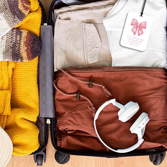 4Pcs Pink Bow Christian Car Air Freshener Hanging Girly Car Accessories Gifts for Women Teen Girl Cute Air Freshener for Interior Car Mirror Home Wardrobe Decor