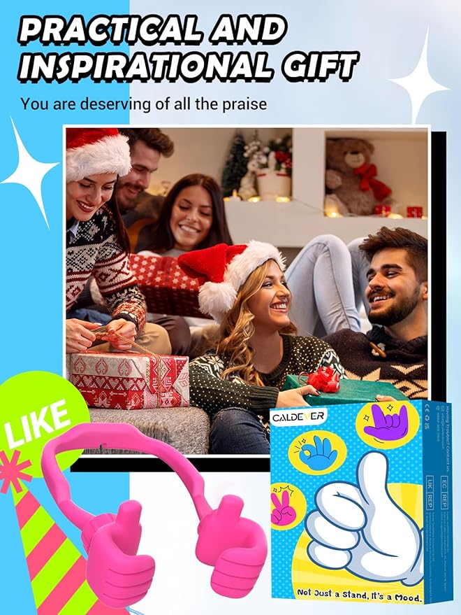 Valentines Day Gifts for Teens Girls Her Women Cell Phone Holder: Thumbs Up Lazy Phone Holder for Desk Gifts for Adults Kids Teenager Wife Mom Funny White Elephant Useful Trendy Stuff Hot Pink