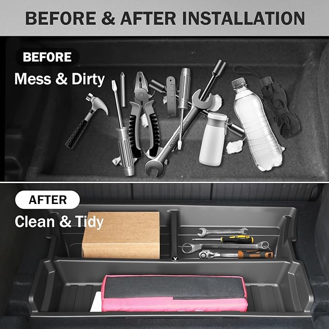 Hidden Trunk Organizer Tray for Tesla Model Y 2019-2026, Custom-Fit Rear Underfloor Storage Box, Durable ABS Compartment for Tools, Emergency Gear & Cleaning Supplies, Quick Access