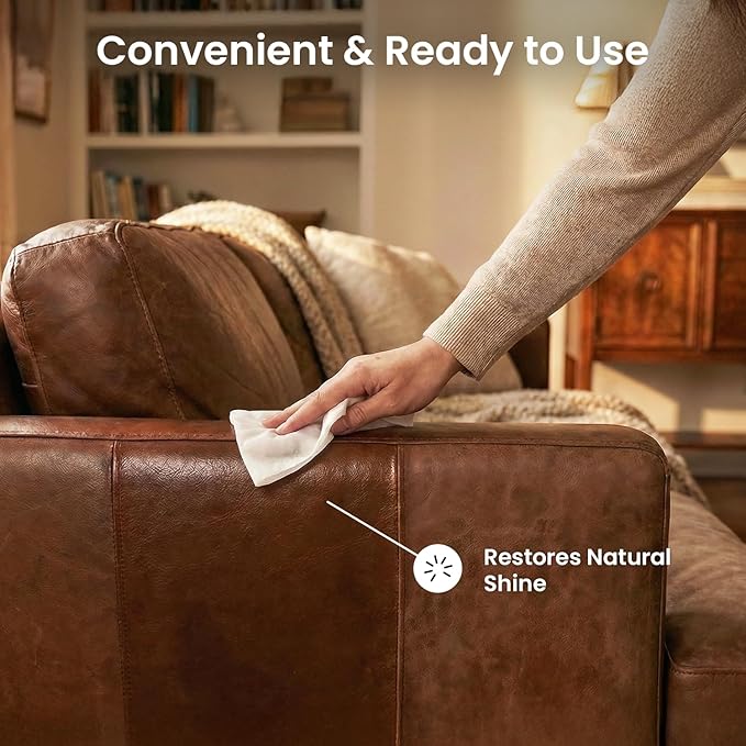 EVEO Leather Cleaner Wipes 4-in-1 Leather Cleaner and Conditioner for Furniture, Car Interior, Couch, Shoes & Purses – UV Protection, XL Moistened Cleaning Wipes Restore & Protect – 3 Pack (90 Total)
