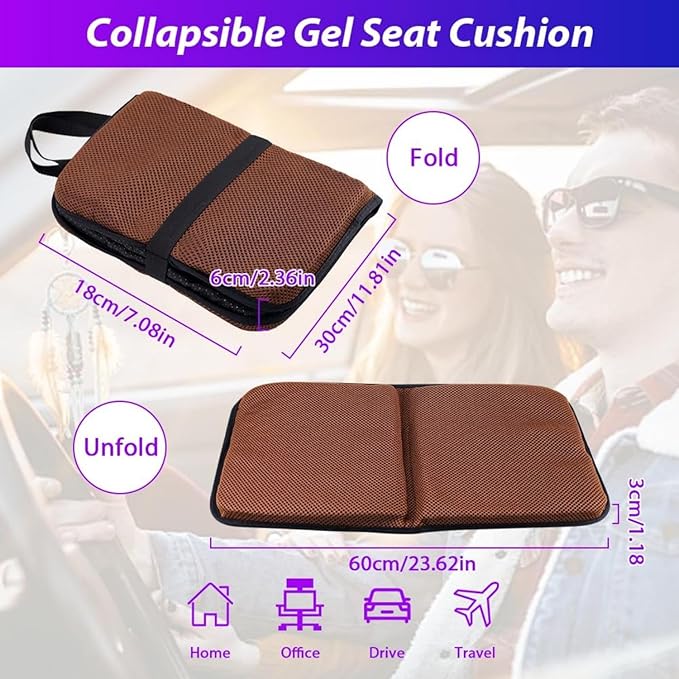 Gel Cushion Seat Pad, Portable Car Seat Cushion for Hip Pain, Massage Travel Cushions for Long Sitting Trips, Thick Gel Cushion for Pressure Relief, Office Chair, Car, Kayak, Coccyx, Wheelchair