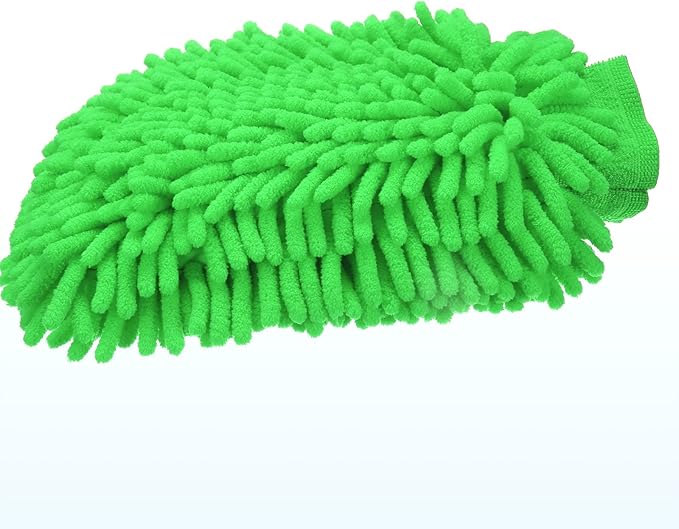 HARFINGTON Chenille Microfiber Car Wash Mitts 9" x 5.5" Scratch Free Wash Gloves Absorbent Double Sided Plush Cleaning Drying Mitts for Car Washing Home Clean Green