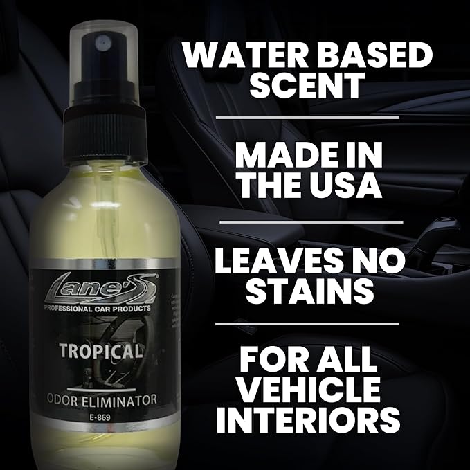 Lane's Premium Car Air Fresheners - Tropical Odor Eliminator Scent - 4oz Eliminate Bad Odors of Pet & Food From Car Interior Leather, Carpet, Upholstery Great For Cars, Trucks, SUVs, RVs & More