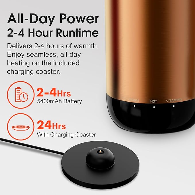 VSITOO S5 heated travel mug,16oz, Auto-Sensing AI Heats Drinks To 120-150°F Hands-Free. Temperature Control for All Cars, Perfect for Home/Office/Travel/Outdoor, Ideal Gift for Coffee Lovers - Copper