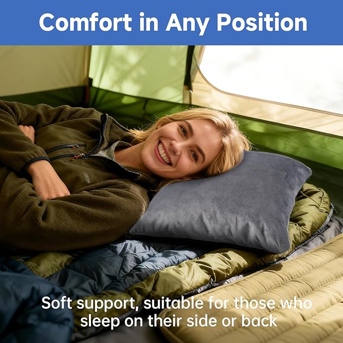 Travel Pillow Compressible Camping Pillow,Compressible Medium Firm, Breathable Cover,Machine Washable,Shredded Memory Foam Pillow Compact Firm Supportive for Adults Kids Outdoor Hiking