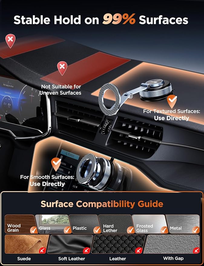 Car Phone Holder 360° Adjustable Tesla Phone Mount Foldable 2026 MagSafe Car Mount Zinc-Alloy Tesla Phone Holders for Your Car for iPhone 17 Pro Max 16 15 14 13 12 Plus, Carbon Fiber