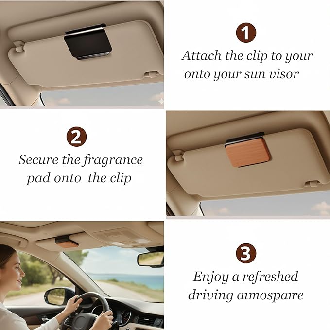 Wood Car Air Freshener - Natural Odor Eliminator & Long Lasting Scent Diffuser for Visor Clip - Car Interior Accessories for All Vehicles (Teak Starter Kit)