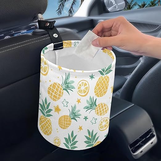 Tropical Pineapple Cute Car Trash Bag, Hanging Car Organizer and Storage Bag, Trash Bin for Car Accessories, Vehicle, Travelling, Camping