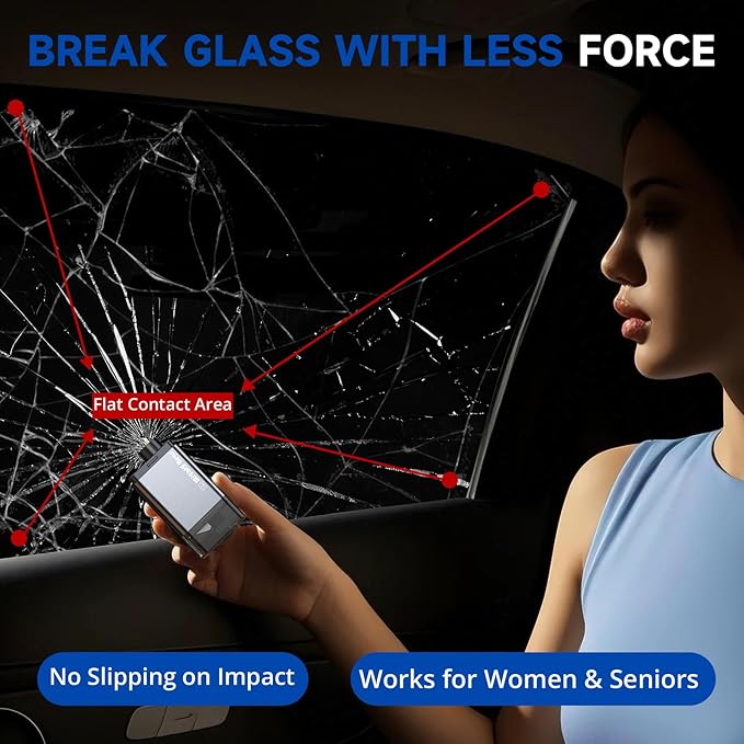 MightY Bear Window Breaker Seatbelt Cutter, 2-in-1 Car Emergency Tool, Underwater Glass Breaker for Traffic Accidents and Family Rescue - 2 Pack Gray