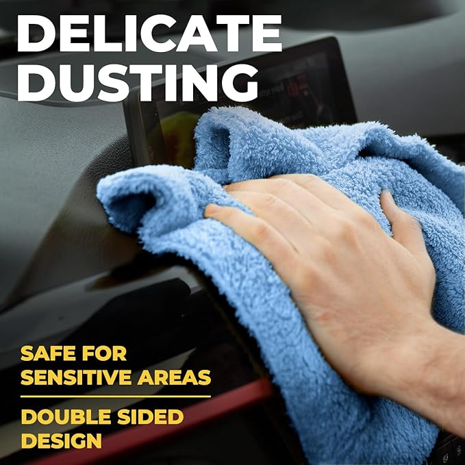 Super Soft Microfiber Towels for Cars - Edgeless - 6pk (12”x12”) - Premium Scratch-Free Towel - Great for Drying, Detailing, Polishing, Buffing - Ultra Absorbent Microfiber Cleaning Cloths for Car