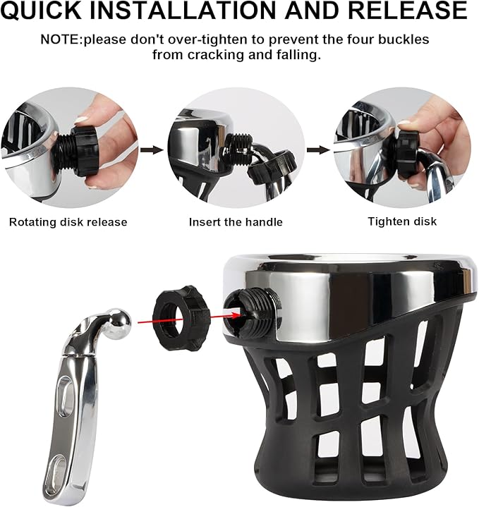 PSLER Motorcycle Drink Cup Holder Handlebar Mount Universal for Dyna Fat Bob Touring Road Glide Street Electra Glide Softail 1996-up Goldwing GL1800 2018-up (Chrome, 85mm)