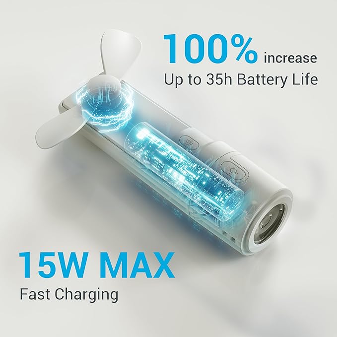 Airluxe Mini 3-in-1 Portable Fan Rechargeable- Handheld Fan with 35-Hour Battery Life, Fast Charging Power Bank&Flashlight- Personal Fan for Travel, Vacation, and Festival Essentials White