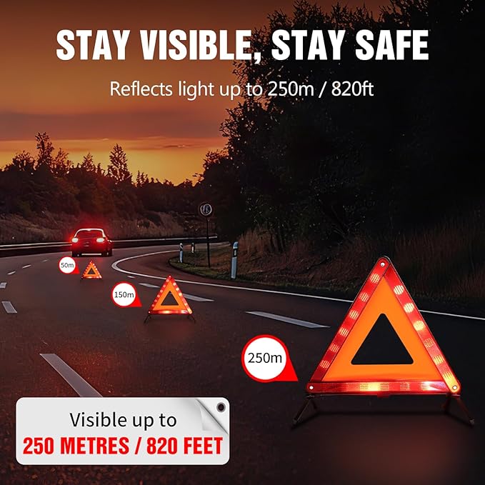 XOOL Triple Warning Triangle Emergency Warning Triangle Reflector Safety Triangle Kit Suitable for Roadside Emergencies, 3-Pack