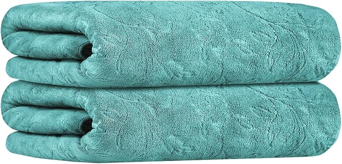JML Large Bath Towels Set, 2 Pack, 30" x 60", Microfiber Body Towels for Adult, Oversized, Soft, Absorbent, Fast Drying for Shower Sauna Yoga Swimming Sport Fitness Gym Pool (Green-Floral Embossed)