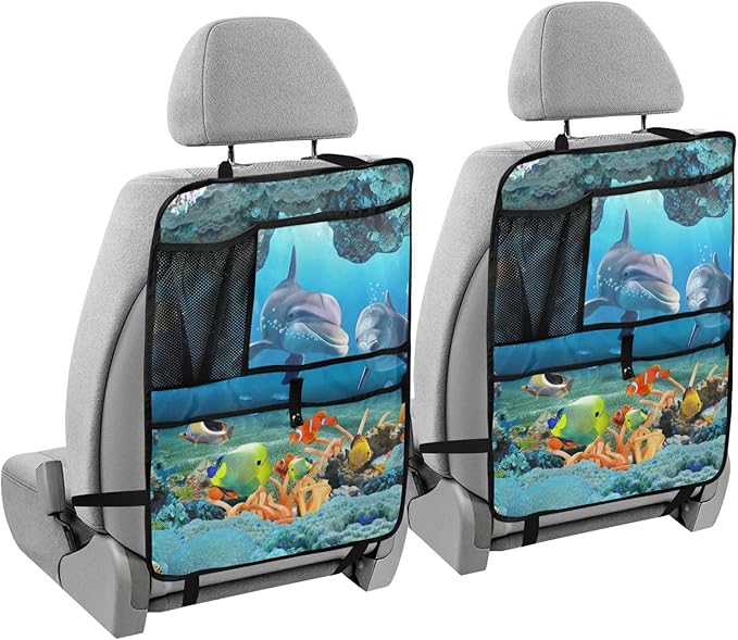 2 Pack Backseat Car Organizer with Storage Pockets Seat Back Organizers for Kids Kick Mats Backseat Protector Automotive Seabed Animal