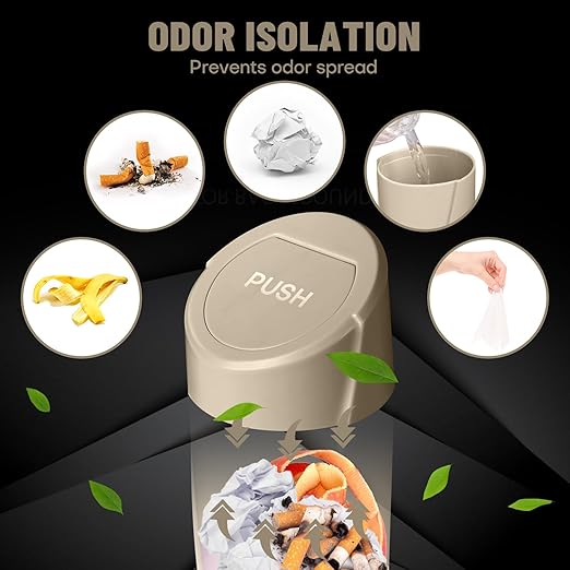 Car Trash Can Bin with Lid - 2 Packs Car Garbage Can Cup Holder - Beige Mini Leakproof Vehicle Garbage Bin with 40pcs Trash Bags-Automobile Organizers and Storage for Front Back Seat Accessories