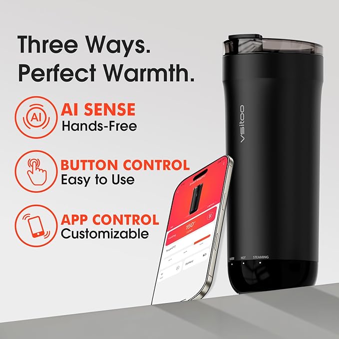 VSITOO S5 heated travel mug,16oz, Auto-Sensing AI Heats Drinks To 120-150°F Hands-Free. Temperature Control for All Cars, Perfect for Home/Office/Travel/Outdoor, Ideal Gift for Coffee Lovers - Black