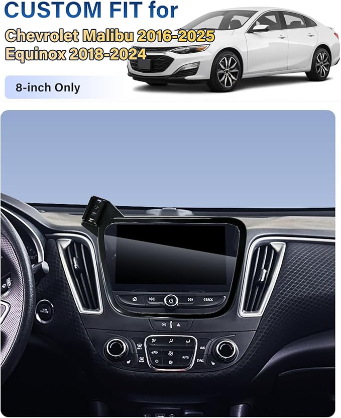 SKYLOTEC Phone Holder for Chevrolet Chevy Malibu 2016-2025/Equinox 2018-2024 Accessories 8-inch Screen Fixed Clip, Car Magnetic Phone Mount for MagSafe, Magnets Fast Wireless Charger Cell Phone Base