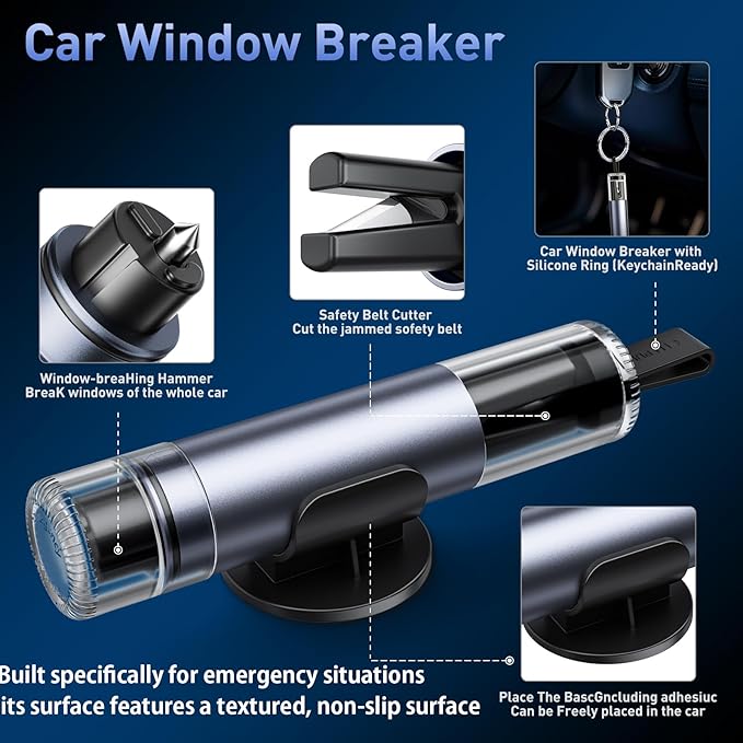 Car Safety hammer Seatbelt Cutter, Upgraded Transparent Lid Window Breaker Seatbelt Cutter Underwater,2 in 1 Emergency Automotive Escape Tools,Portable car Window Breaker Tool,car Accessories