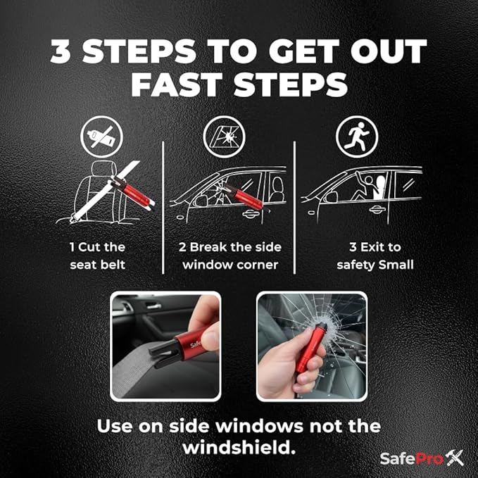 SafeProX 2 in 1 Emergency Escape Tool, Life Saving Car Window Breaker & Seatbelt Cutter - Car Window Hammer for Quick Accident Aid & Safety on The Go with Seat Belt Cutter. (Pack of 4)