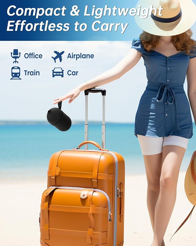 Neck Pillow for Traveling, 2-in-1 Air-Pump & Storage Bag, Inflatable Compact 360°Head Support Airplane Pillow for Travel,Train, Car - Black