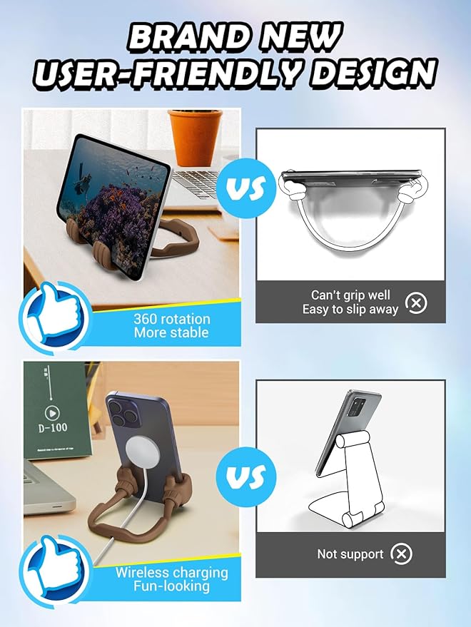Valentines Day Gifts for Teens Boys Men Him Cell Phone Holder: Patented Thumbs Up Phone Stand Funny Gifts for Adults Kids Teenager Husband Friend Coworkers Phone Accessories Cool Gadgets Brown