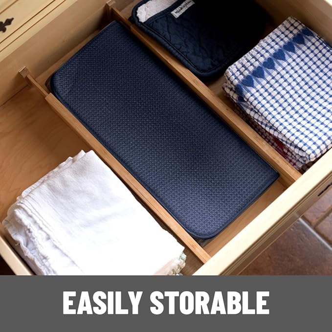 Bellemain XXL Dish Mat Microfiber Dish Drying Mat, Super absorbent (16" x 18", Navy)