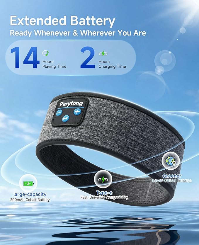 Perytong Sleep Headphones Wireless, Bluetooth Sports Headband Headphones with Ultra-Thin HD Stereo Speakers Perfect for Sleeping,Workout,Jogging,Yoga,Insomnia, Air Travel, Meditation (Tungsten Gray)