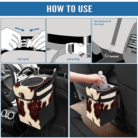 Cowhide Car Trash Can with Lid Collapsible Reusable Waterproof Car Garage Bag,Automotive Garbage Can,Car Accessories Interior Car Organizer One Size