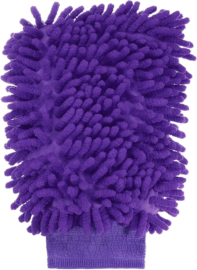 HARFINGTON Premium Chenille Microfiber Car Wash Mitts 9.8" x 7.9" Scratch Free Wash Gloves Absorbent Double Sided Plush Cleaning Drying Mitts for Car Washing Home Purple