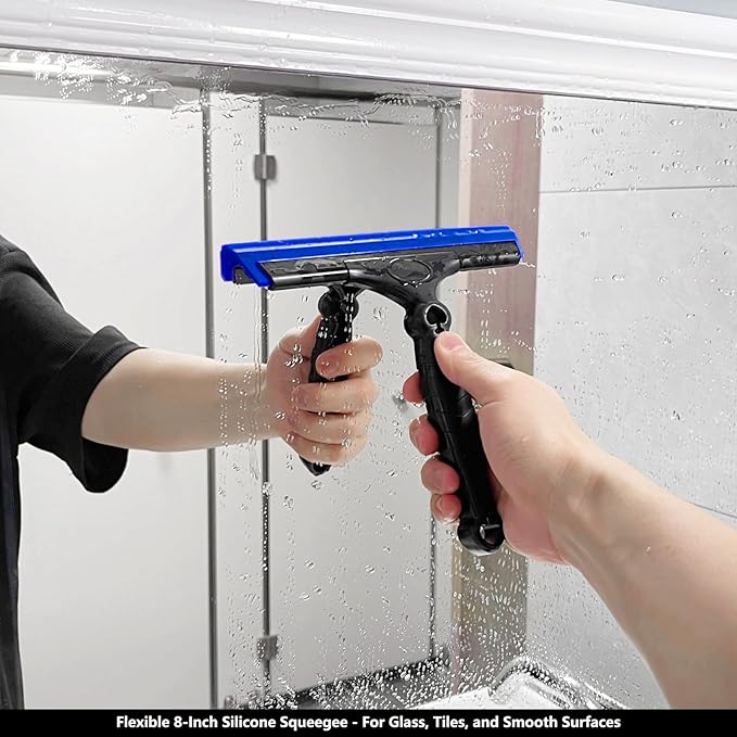 EHDIS 2PCS Flexible 8-Inch Silicone Squeegee Window Tint Tool Auto Water Blade, Shower Squeegee for Car Windshield, Glass, Tiles, and Smooth Surfaces (Blue)