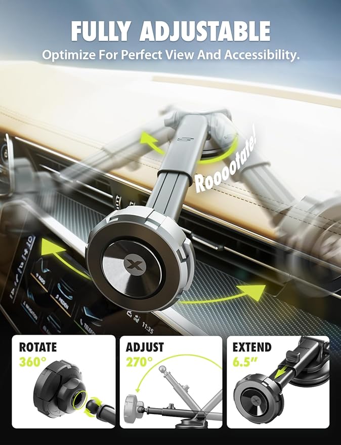 Bracketron MagSafe Car Mount,MagAlign Max Magnetic Phone Holder for Car Windshield & Dashboard,360 Vacuum Suction Magnetic Car Phone Holder for iPhone 17 Pro Max 16 15 14 13 - MagSafe Car Accessories