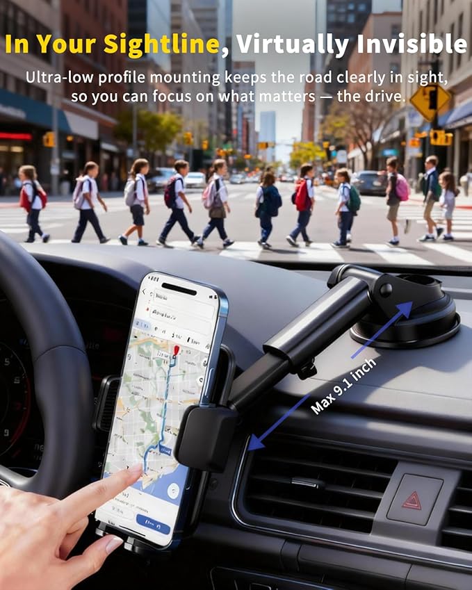 RayLink NO.1 Best Phone Holders for Your Car Ultimate Military-Grade Windshield Dashboard Vent【Upgraded Suction & Clip】 Cell Phone Mount with Patent & Safety Certs for iPhone 17 Pro Max 16 15 Samsung