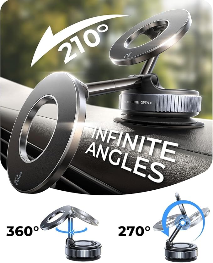 MRGLAS 2026 Upgraded Vacuum Magnetic Phone Holders for Your Car 360° Adjustable Absorption Magnetic Bracket 98LBS Magsafe Suction Cup Phone Mount for iPhone Car Truck Accessories for Men Women