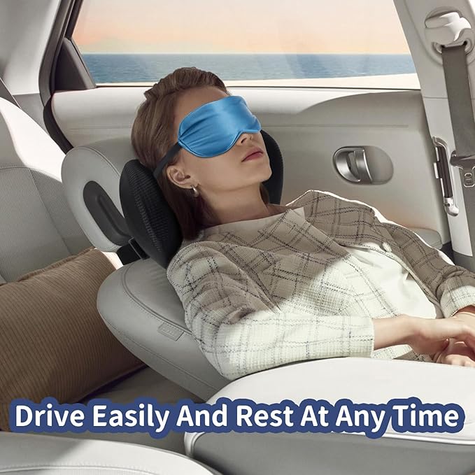 2 Pack Car Headrest Pillow, Comfy Head Rest Pillow for Car, 100% Memory Foam Car Neck Pillow for Driving - Universal Fit Travel Car Pillow for Pain Relief While Driving(Comes with 2 Eye Masks)