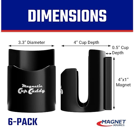 Master Magnetics Magnetic Cup Caddy - Keep Your Favorite Beverage at Hand, 3.3" Inner Diameter, 4.625" Height, Black, Pack of 6, 07583X6